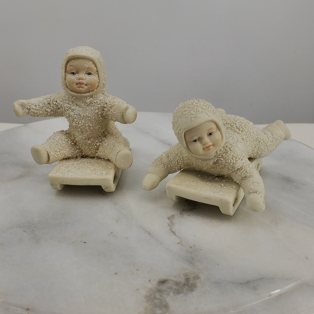 Dept 56 Snowbabies Hold on Tight Give Me A Push Figurines Set‎ of 2 Sledding